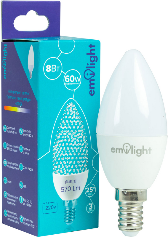 Лампа світлодіодна Emilight (6983850557914) 8Вт, E14, 4000K